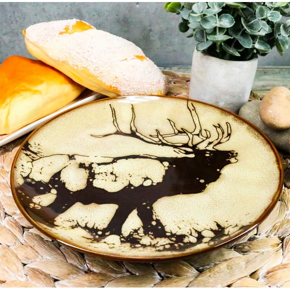 Ebros Giant Emperor Bull Elk Round Salad Or Dessert Plate Set of 2 8.5" Plates
