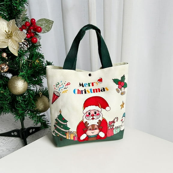 Christmas Canvas Gift Bag for Christmas Eve Tote and Handbag Use - Reusable and Eco-Friendly Design in Dark Green