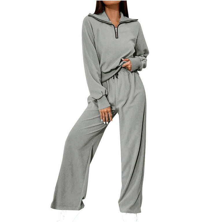 QUYUON Women 2 Piece Outfits Quarter Zip Up Sweatshirt and QUYUON Women 2 Piece Outfits Quarter Zip Up Sweatshirt and