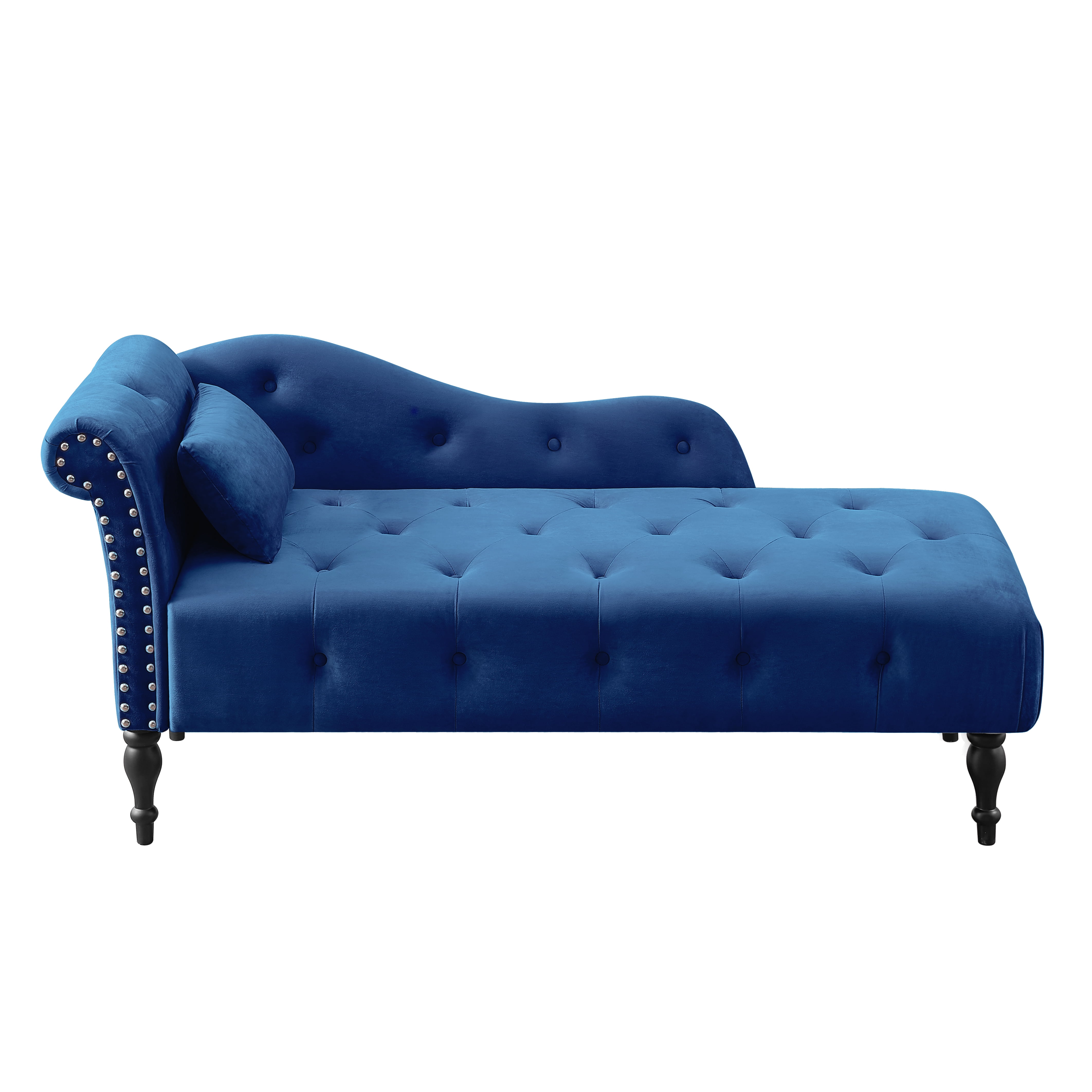 Miniyam Velvet Chaise Lounge, Tufted Accent Chaise Chair with Pillow for Living Room Bedroom, Blue