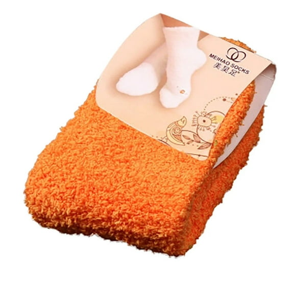 TELOLY Socks for Women, Color Girls Floor Warm Socks Bed Soft Winter Socks Fluffy Socks Fuzzy Socks for Women Crew Socks Orange