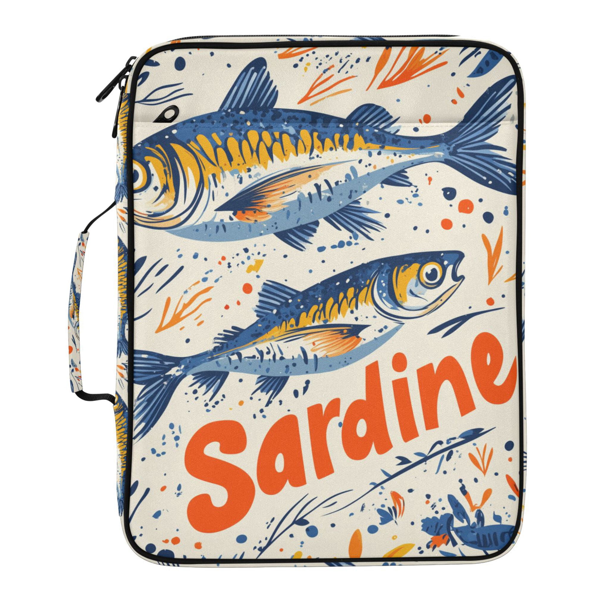 FORMRS Accordion File Folder A4 Size 7-Pocket Expanding Document Organizer Bag with 3 Ring Binder, Blue Sardines Pattern