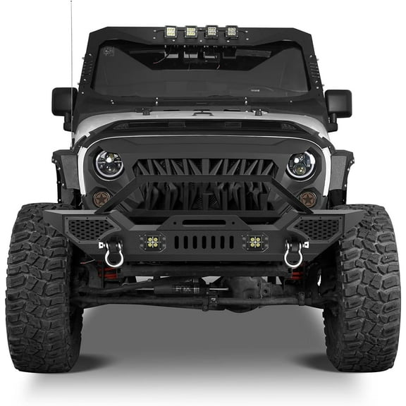 TROPOW Front Bumper for 2007-2018 Jeep Wrangler JL & Unlimited JKU (2/4 Doors) – Rock Crawler Off-Road Full Width Bumper with Winch Plate Mount & LED Lights
