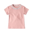 thumbnail image 2 of NAISIBABY Girls Cotton T-Shirt Size 7, Short Sleeve Lace Crewneck Casual Summer Kids Fashion Tee Pink, 2 of 9