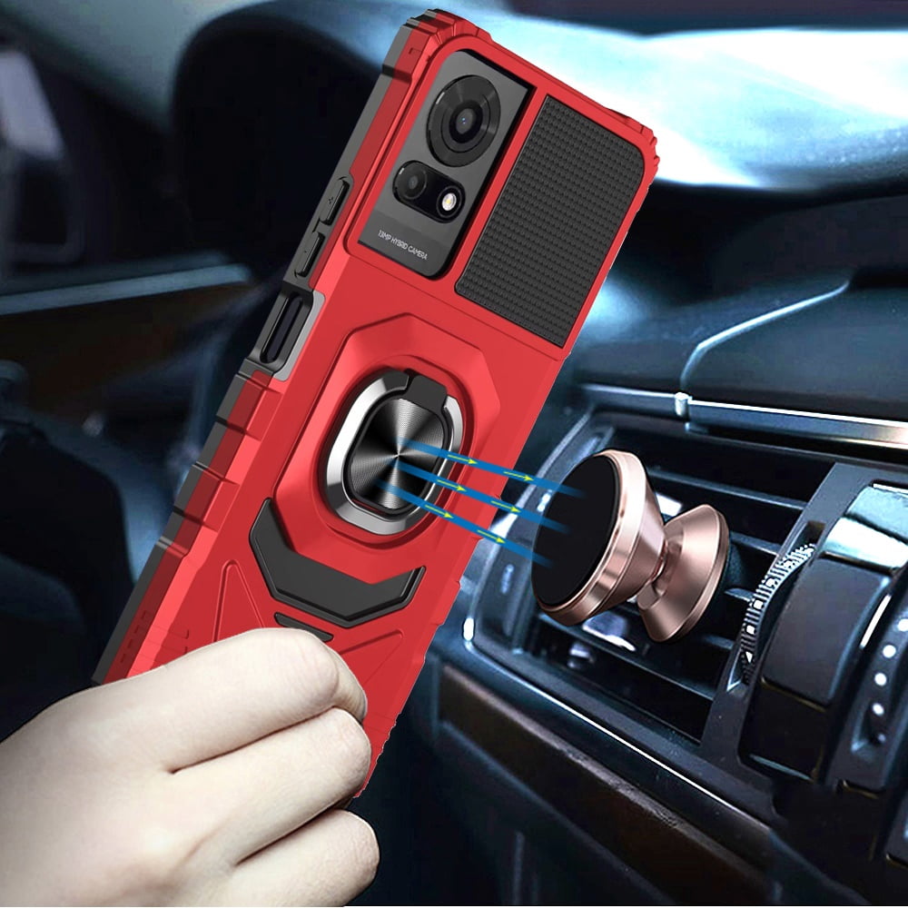 For TCL K24 Hybrid Dual Layer with 360° Rotate Magnetic Ring Stand Holder Kickstand TPU Rugged PC Shockproof Cover ,Xpm Phone Case [ Red ]