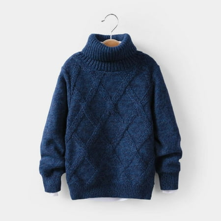 

ATOGUTA Boys Girls Sweaters Knitted Sweater Pullover Long Sleeve Turtleneck Sweater Blue Size 2T-12