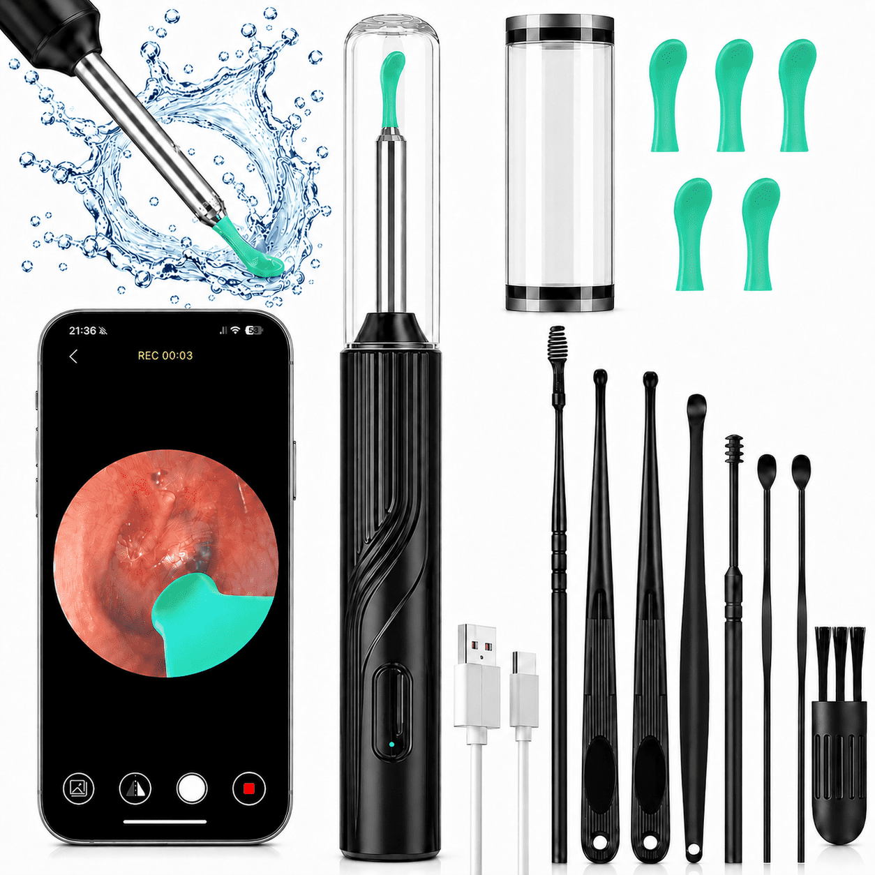 NIUTA® Ear Wax Removal Kit with Camera, 1296P HD Ear Wax Removal Tool Camera with 6 LED Lights, Wireless Ear Cleaner Otoscope, Ear Wax Camera with 8 Ear Picks, Ear Cleaning Kit for iPhone, iPad