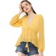 thumbnail image 3 of Top de gasa transparente Allegra K con mangas largas y cuello en V profundo Amarillo M, 3 of 6