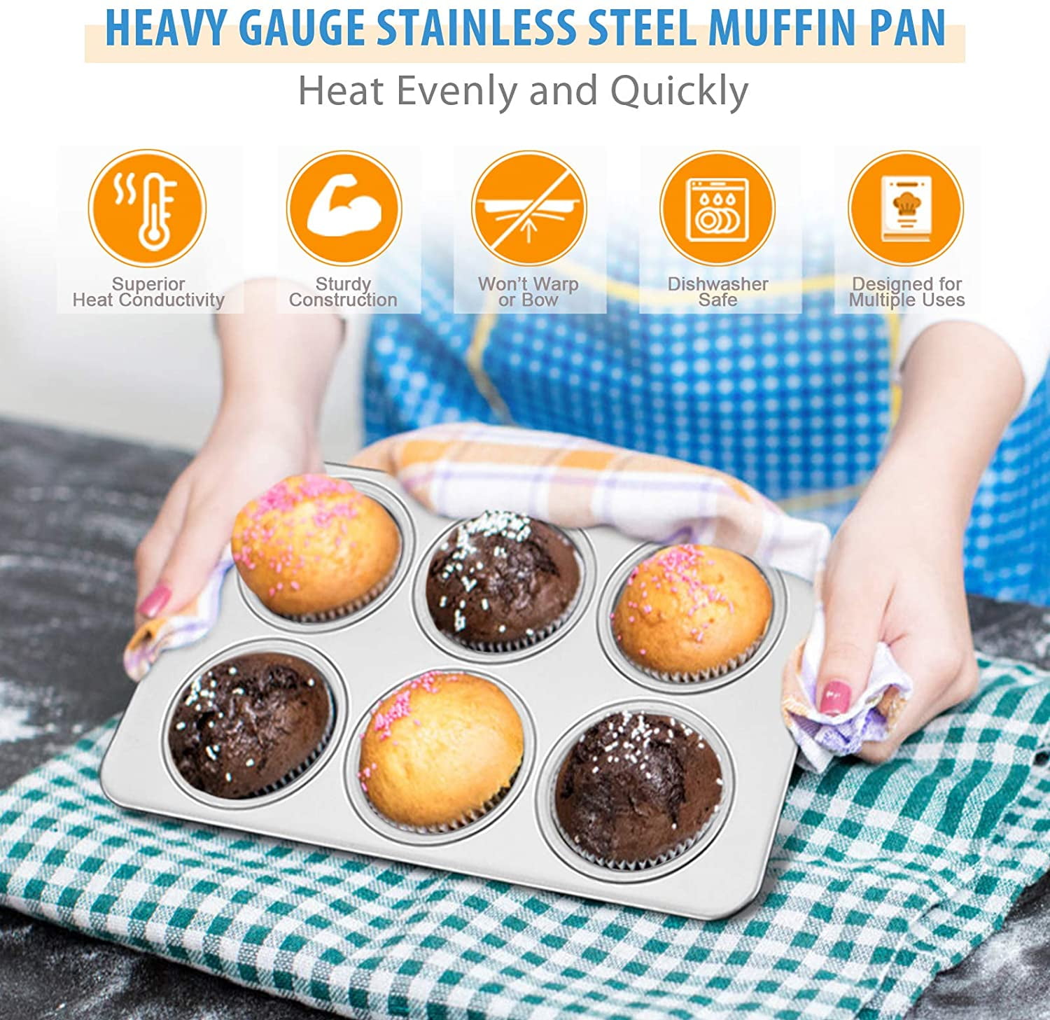 TeamFar 12-Cup Muffin Pan, Stainless Steel Muffin Tin Metal Cupcake Baking  Pan for Oven, Regular Size & Non Toxic, Easy Clean & Dishwasher Safe