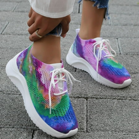 

Cathalem Leisure Women s Lace Up Tie Dye Travel Soft Sole Comfortable Shoes Outdoor Mesh Shoes Runing Womens 996 V2 Sneaker Blue 6.5