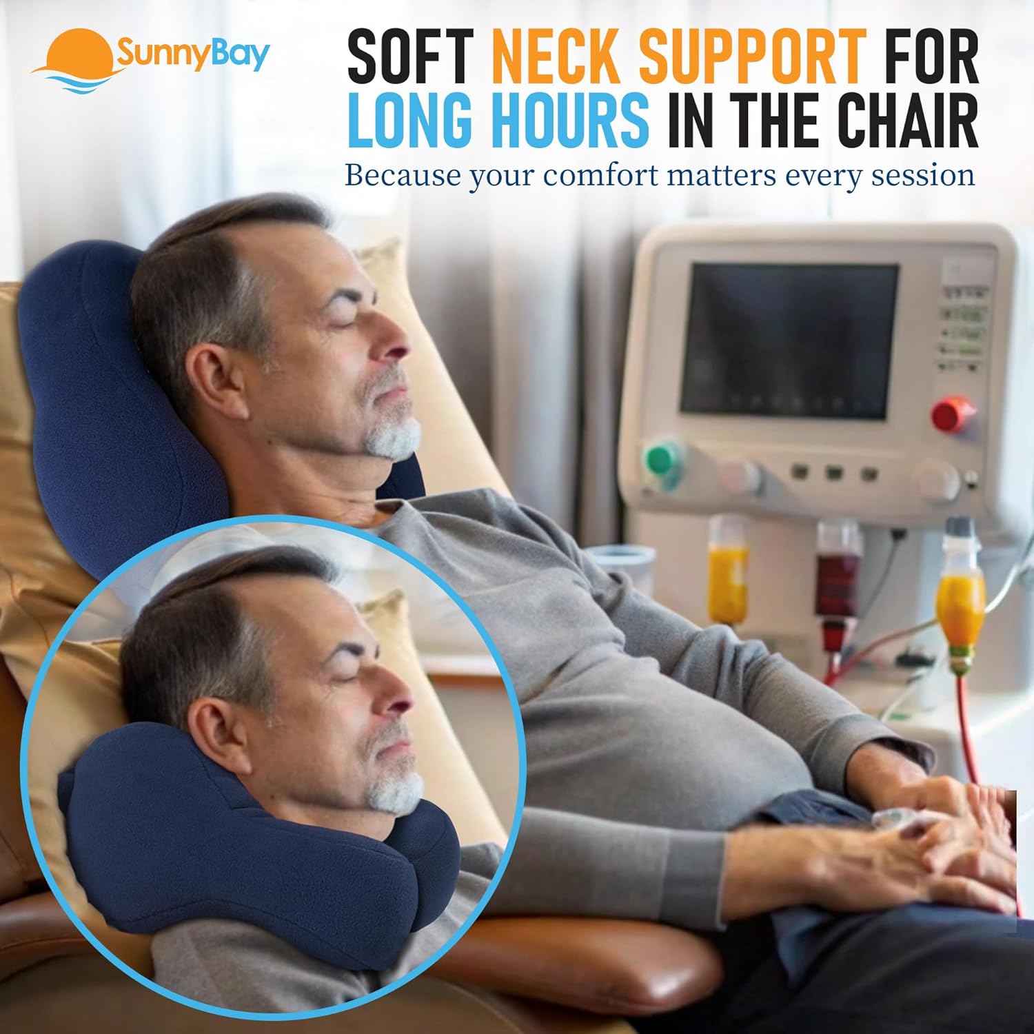 SunnyBay Ergonomic Travel Neck Pillow, Cervical Neck Support, Navy Blue, Medium