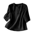 thumbnail image 3 of DDAPJ pyju Women's Floral Embroidered V Neck T-Shirt Casual Summer Cotton Linen Tops Plus Size Short Sleeve Peasant Boho Blouse Black XL, 3 of 4
