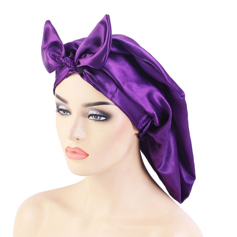 SJENERT Adjustable Wide Satin Bonnet, Women's Turban Cap Long Cap Lady Hair Care Cap Knot Sunscreen Windproof Sleeping Cap - image 3 of 8