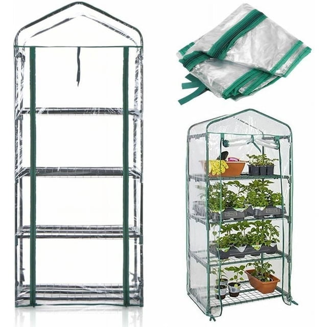 Allows Plants To Absorb More Light Greenhouse, Extend Growing Seasons with Clear PVC Cover, Portable Gardening Shelves for Enhanced Sunlight, Cold Proof PVC Cover for Optimal Growth (4 Levels)