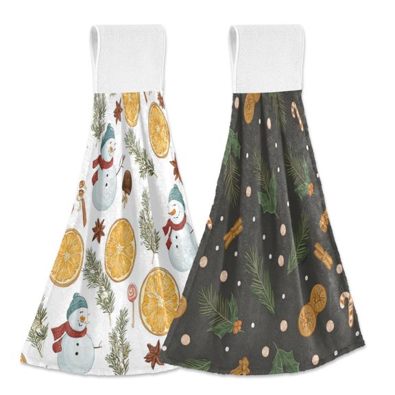 IAUYY Kitchen Hanging Towels Set of 2 100% Polyester Absorbent, Super Soft Hand Towels with Hanging Loops for Bathroom Kitchen Orange-colored Fruit Slices Orange-brown Gingerbread