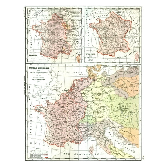 Historic Map - France 1715 to 1867 - Cortambert 1880 - 23 x 29.49 - Vintage Wall Art