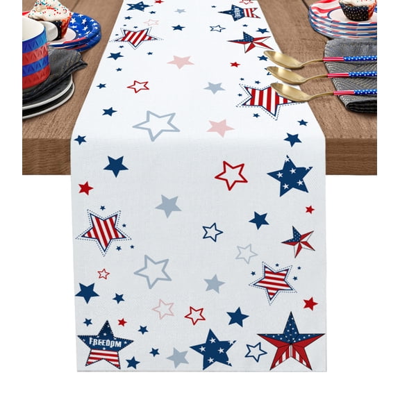 Independence Day Table Runner 48 Inches, Patriotic Texas Stars Bed Runner Dresser Scarves Tabletop for Indoor Outdoor Parties/Ceremony/Banquet, 13" x 48"