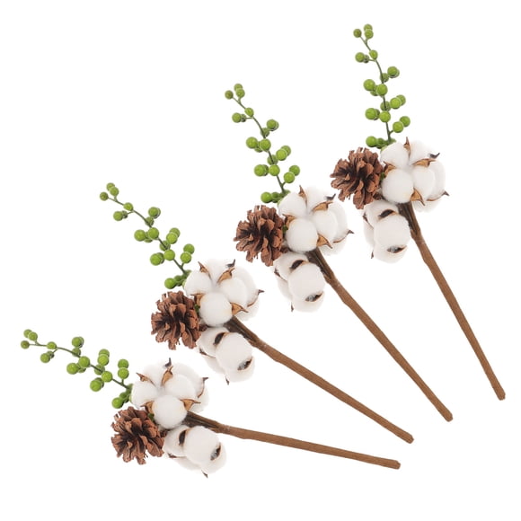 FESTFENDS 4 Pcs Pics à Fleurs en Coton Branches Naturelles Nordiques Élégantes pour Présentation Rustique sur Table et Vase