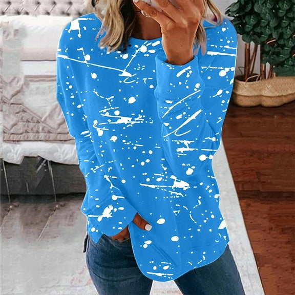 Winter Savings Clearance!Oversized Sweatshirt for Women Sale Irregular Graffiti Printing Crewneck Long Sleeve Sweatshirts for Fall Cozy Lightweight Loose Oversize Tunic Winter Halloween Sweatshirt
