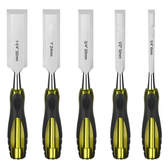 5 Piece Wood Chisels Set, Wood Working Chisel Set for Woodworking, Carpentry, CR-V Steel Beveled Edge Blade, Wood Chisels for Wood Carving, Mortise