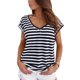 thumbnail image 1 of Blusa informal ajustada de manga corta para mujer, en blanco y negro, talla S, con cuello en V y estampado de verano, 1 of 5