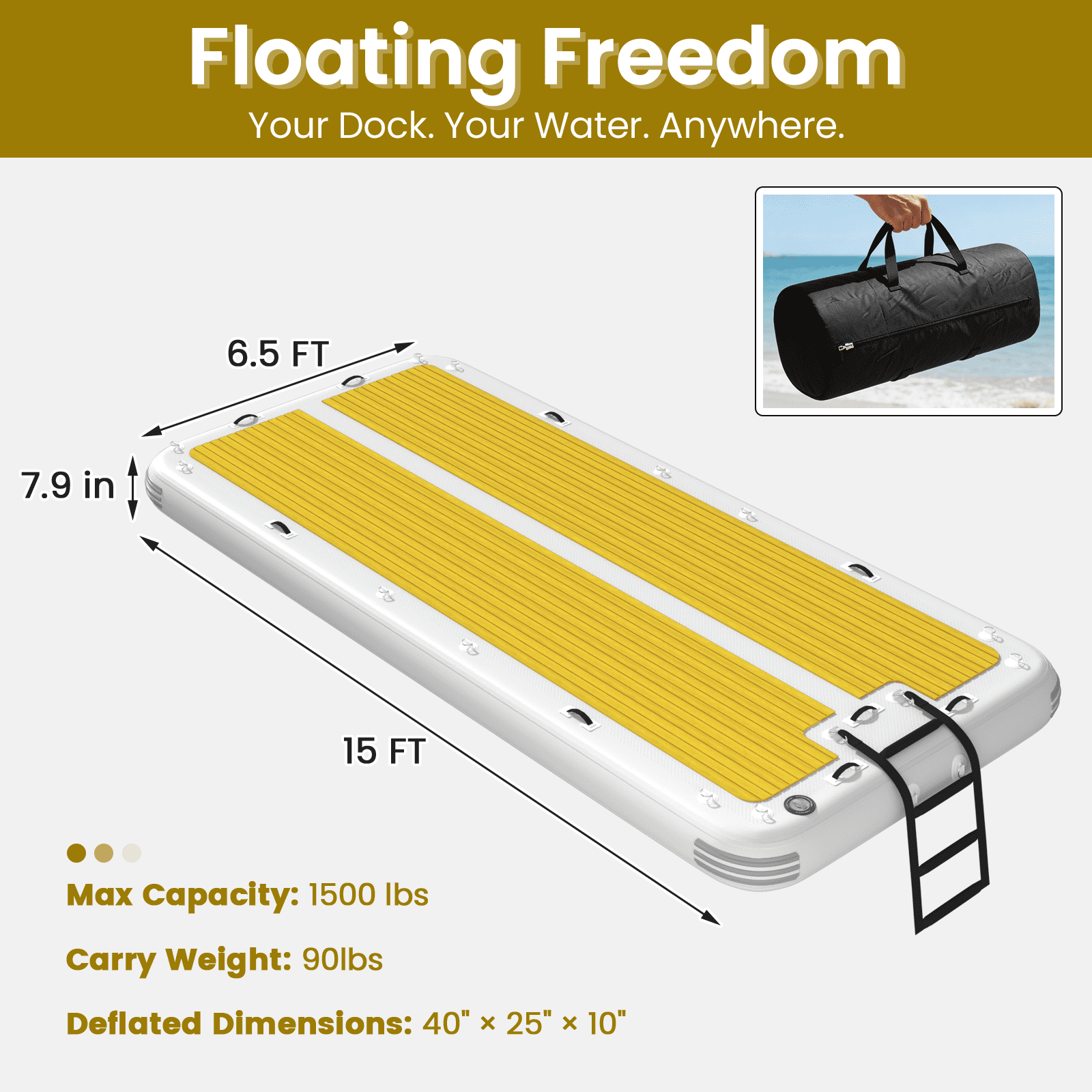 Bezliving 15'x6.5' Inflatable Floating Platform with 5mm EVA Non-Slip Pad, Fits 15 People, for Lake, Pool & Ocean Use