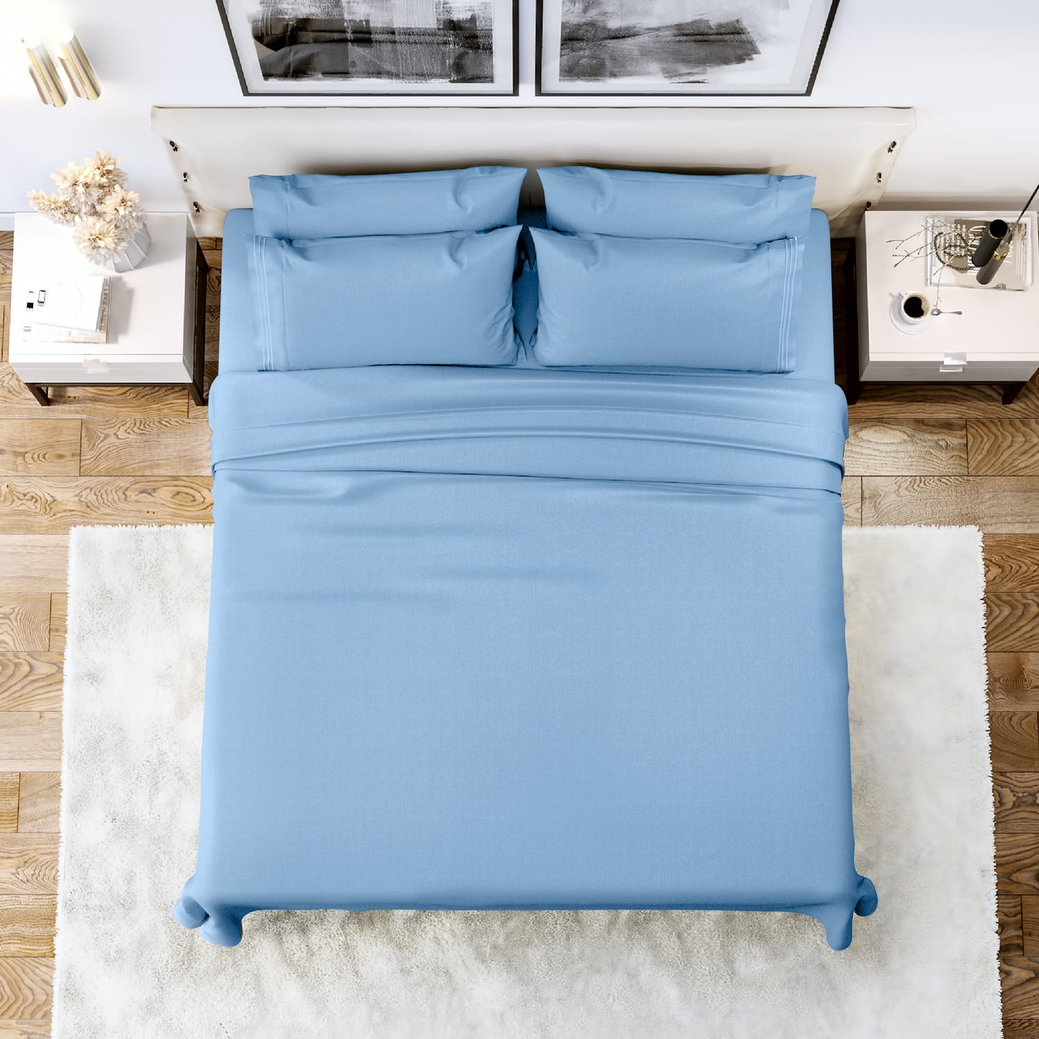1 Flat Sheet,1 Fitted Sheet and 2 Pillow Cases,Brushed Microfiber Luxury Bedding with Deep Pockets Queen,Baby Blue 4 Piece Bed Sheet Set