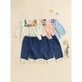 thumbnail image 3 of BemeyourBBs Boho Kids Toddler Baby Girl Spring Fall Summer Denim Outfits Infant Baby Clothes Bohemian Long Sleeve Floral Shirt Tops Tassle Jeans Pants Set, 3 of 9
