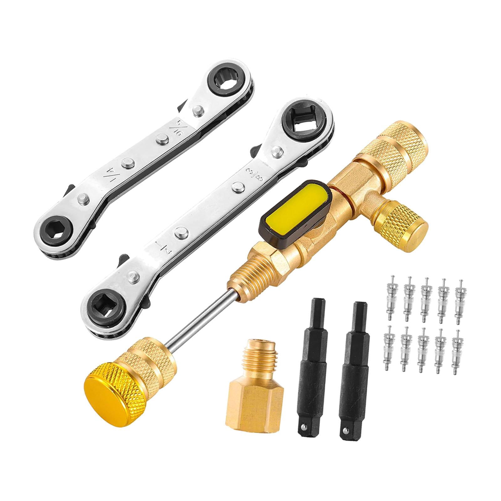 funtasica Valve Core Remover and Installer Tool Service Wrench,10 Valve Cores,Double Size SAE 1/4 and 5/16 Port for Air Conditioners