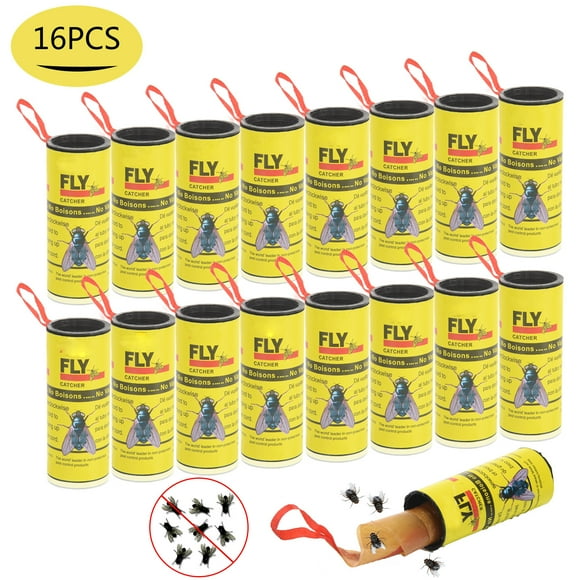ShenMo 16pcs-Fly Tapes, Indoor Fly Killer Paper, Sticky Fly Adhesive Roll, Serpentine House Trap, Glue Based Product, Alternative to Fly Swatters