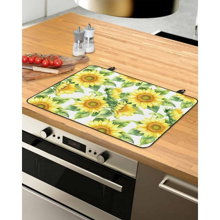 nqOlkjepod Large Induction Cooktop Protector Mat 28.5 x20.5 Spring Sunflowers Stove Top Covers for Electric Stove Rustic Summer Botanical Floral Leaves Stove Burner Cover Mats Stove Cover