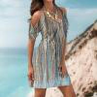 Robes Robe d'Été Robes d'Été pour Femmes Imprimé Manches Courtes Épaules Dénudées Col Rond Robe Argent TTG
