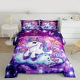 thumbnail image 2 of jejeloiu Magic Animal Unicorn Bedding Comforter Set,Multicolor Flowers Floral Twin Comforter Sets,Purple Galaxy Stars Bedding Set For Girl,Breathable Home Decor Reversible,2pcs, 2 of 8