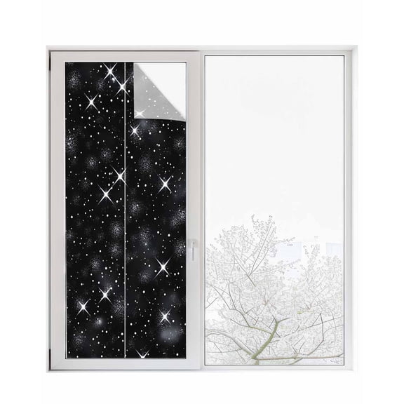 Window Privacy Film Starry Sky Stained Glass Window Film Decorative Sun Block Window Cover Modern Black Abstract Dots Stars Aesthetic Window Clings Static Adhesive Sticker for Bathroom 29.5"x78.7"