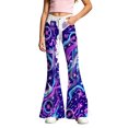 thumbnail image 4 of YAYUBA Girl's Flare Pants High Waist Bell Bottom Pants Bootcut Casual Pants Kids Print Stretch Hippie Pants 5-6 Years Purple, 4 of 5