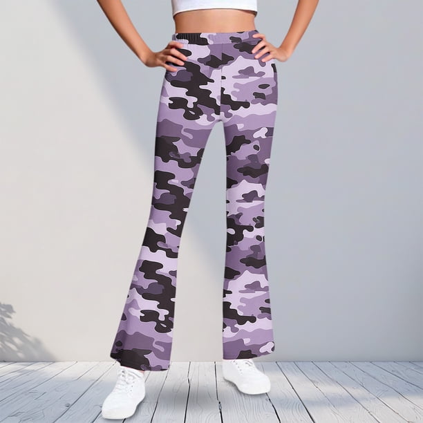 Pantalones largos con estampado de camuflaje para niñas, forro polar cálido, leggings casuales ligeramente acampanados, traje para niñas de 5 a 16 años.