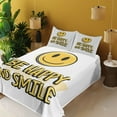 thumbnail image 2 of Ambesonne Emoji Fitted & Top Sheet Set with Shams, Simple Classic Smiling Saying, White Mustard Dark Grey, 2 of 5