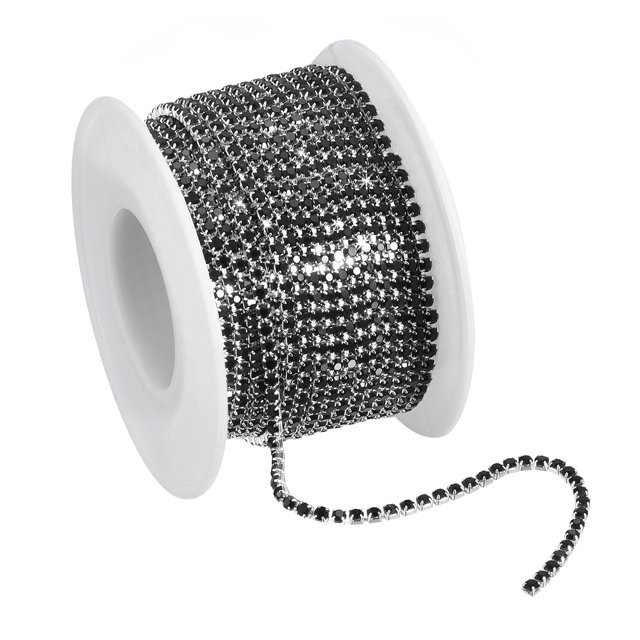 Unique Bargains 11 Yards Crystal Rhinestone Chain, 3mm Sew on Close Claw Chain Trim, Silver Bottom, Black