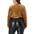 thumbnail image 3 of Agnes Orinda Plus Size Velvet Cardigan for Women Open Front Long Sleeve Cropped Jacket Cardigans 1X Light Brown, 3 of 6