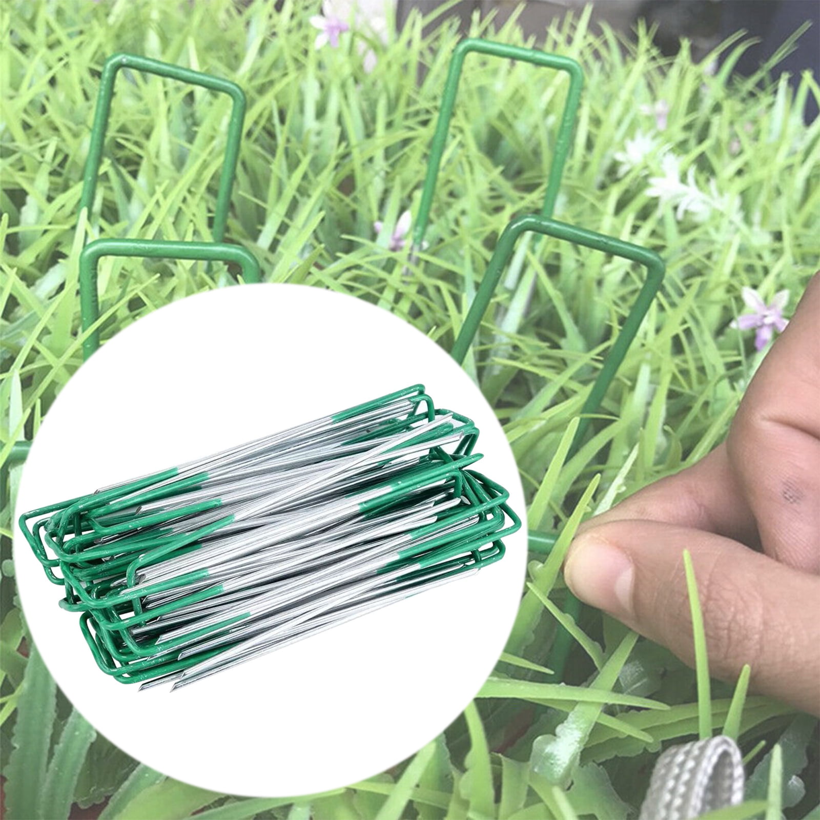 U Shape Green Tip Artificial Synthetic Fake Grass Turf Lawn Pegs Pins Multi-Use 