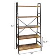 thumbnail image 2 of 5 Tier Ladder Bookshelf  Heavy Duty Rustic Brown Wood And Metal Bookcase With 1.2" Thick Shelves 63" H X 30" W 14" D Industrial Open Storage Shelving For Living Room Bedroom Kitchen, 2 of 8