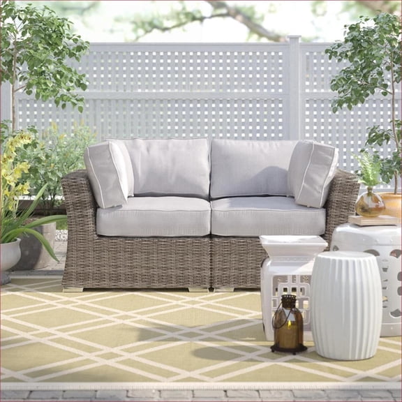 Outdoor Wicker Loveseat, 66 Inch Fully Assembled with Cushions, for Patio Porch Sunroom |Grey Mix|Wicker
