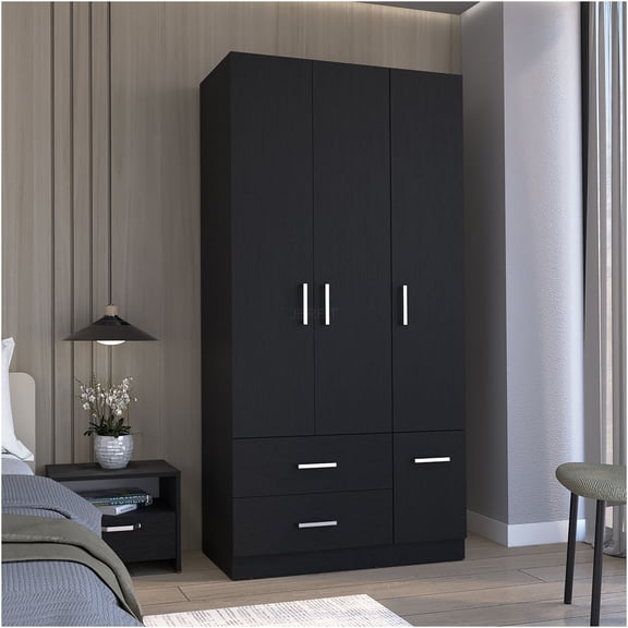 JERFIT Modern Armoire Wardrobe with Doors, Drawers & Shelves, Freestanding Closet Organizer for Bedroom, Black Finish