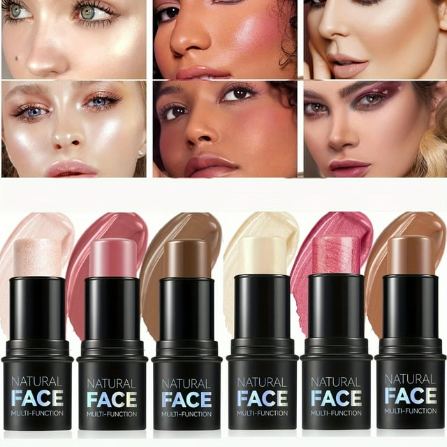 DEBGFS 6Pcs Contour Stick Highlighter Stick Blush Stick 3Pcs Cream Contour Kit with Contour Brush Create Face Contour Non-greasy Waterproof Long-lasting Effect Highlighter Makeup