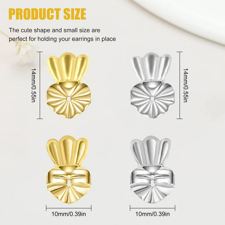 14K White Gold Magic Earring Backs for Droopy Ears 8mm x 12mm | Lifters for  Heavy Earrings | Earring Stabilizer Backs (1 Pair)