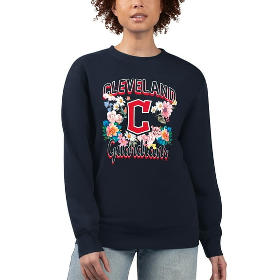 Women's G-III 4Her by Carl Banks Navy Cleveland Guardians Flowers Graphic Pullover Sweatshirt