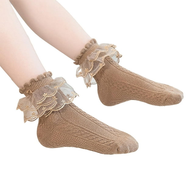 Kids Baby Girls Socks Cute Ruffled Mesh Patchwork Princess Dress Socks for Toddler Clothing Accessory