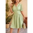 thumbnail image 6 of Women'S Dress 2025 Summer Deep V Neck Elegant Ruffle Mini Dress Waist Dresses Bean Green XL, 6 of 8