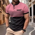 thumbnail image 2 of Polo Shirts Men Slim Fit Polo Stripes Shirts Ribbed Lapel Button Business Color Block T Shirt Mens Button Down Shirt Pink XXXL, 2 of 5