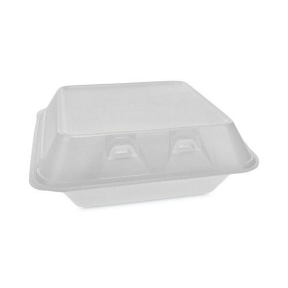 Pactiv SmartLock Foam Hinged Lid Container, Medium, 3-Compartment, 8 x 8.5 x 3, White, 150/Carton